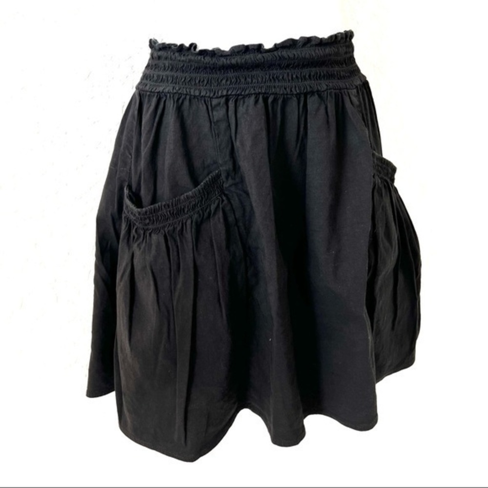 Theory black stretch linen blend patch pocket full skater mini skirt Sz S